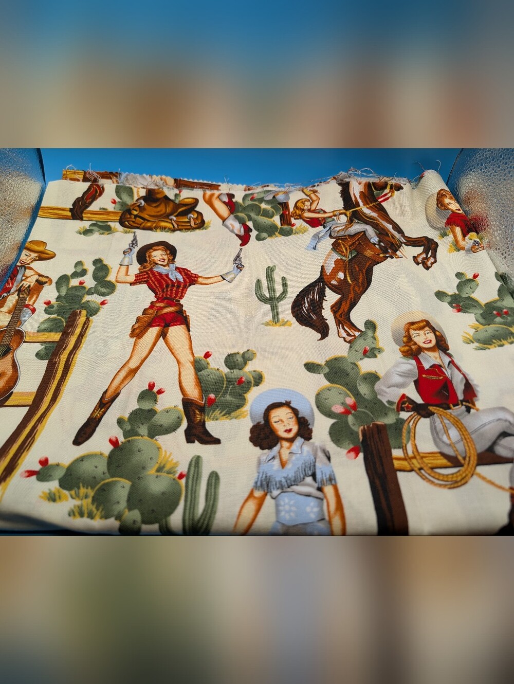 Alexander Henry Fabric From The Hip 2000 Natural 1/2 Yard Pinup Girls Cotton